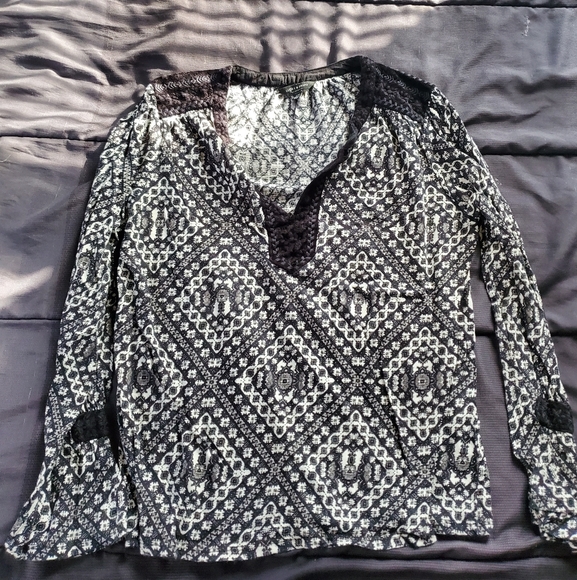 Lucky Brand Women's Megan Mixed Print Top White Size Medium